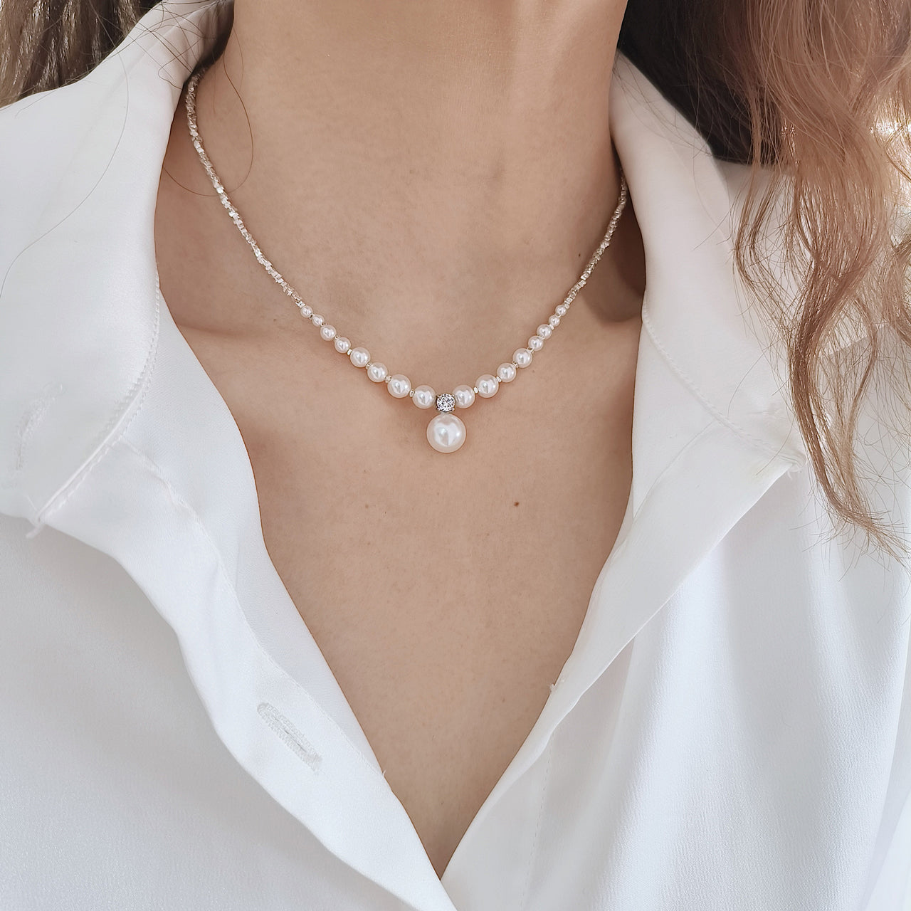 Sterling Silver Pearl Necklace With Crown Crown Pendant Necklace