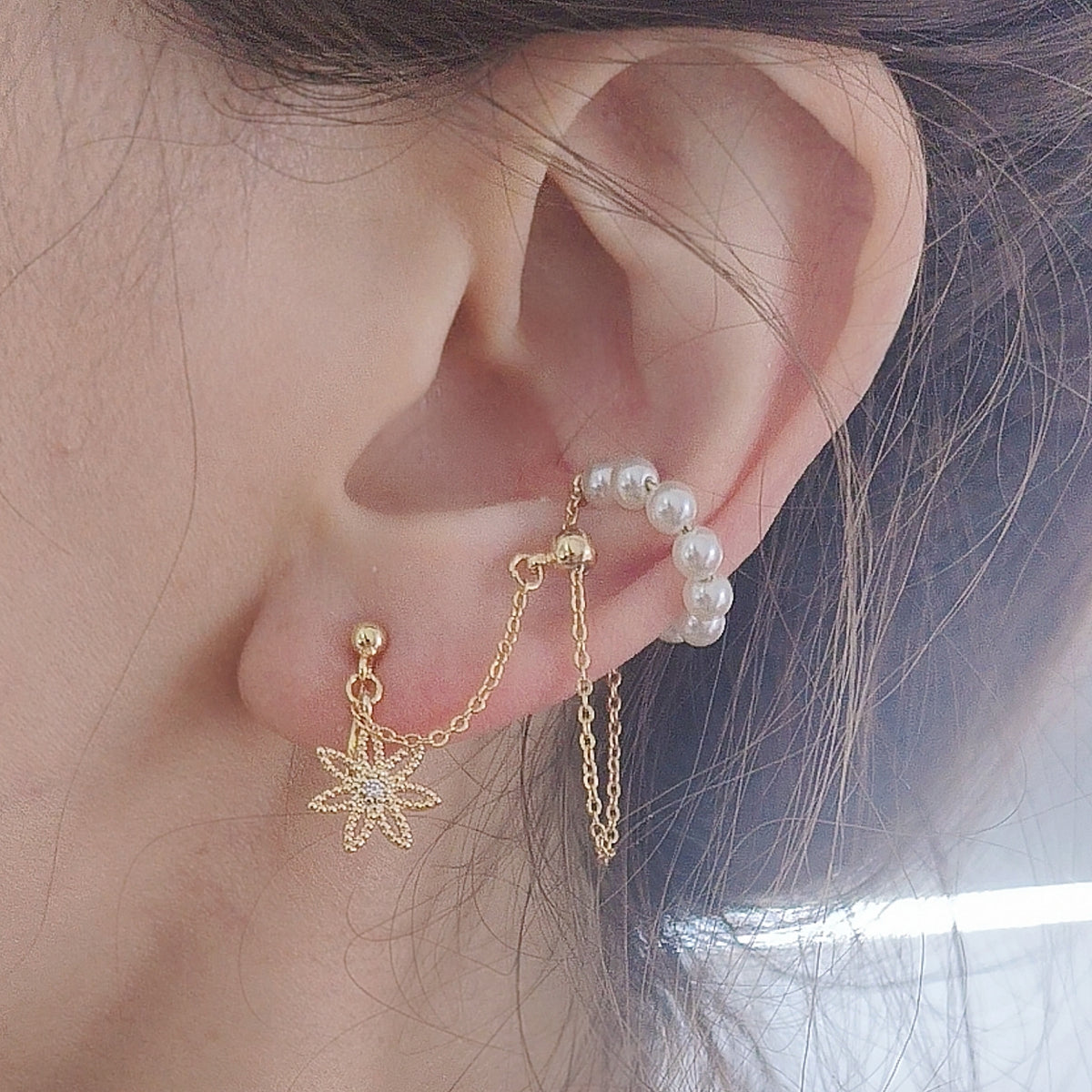 Dreamy Fairycore Pearl Floral Ear Cuff Clip-on Non-Pierced Earring