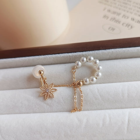 Dreamy Fairycore Pearl Floral Ear Cuff Clip-on Non-Pierced Earring