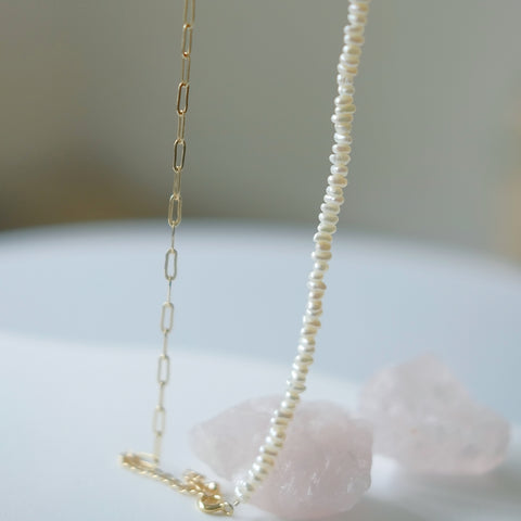 Harmony of Pearls and Gold: Freshwater Pearls & Gold-Plated Paperclip Chain Necklace