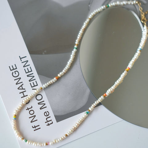 Whispering Colors: Natural Freshwater Pearl Necklace with Miyuki Seed Beads