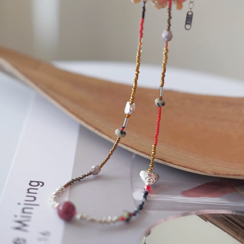 Gilded Crimson Elegance Bohemian Beaded Necklace