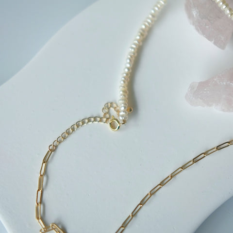 Harmony of Pearls and Gold: Freshwater Pearls & Gold-Plated Paperclip Chain Necklace