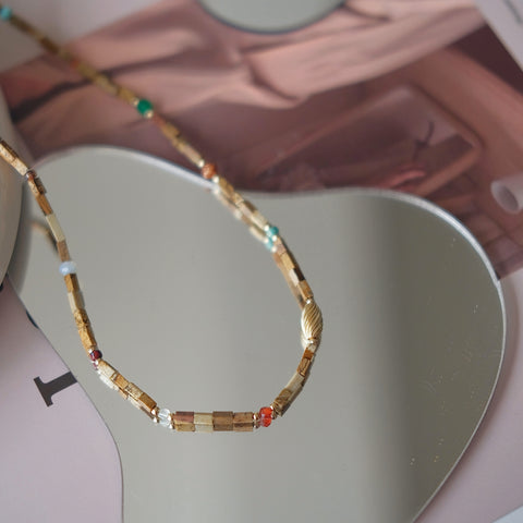 Collar de cuentas de jaspe con imagen de madera terrosa boho con cuentas de piedras preciosas diversas