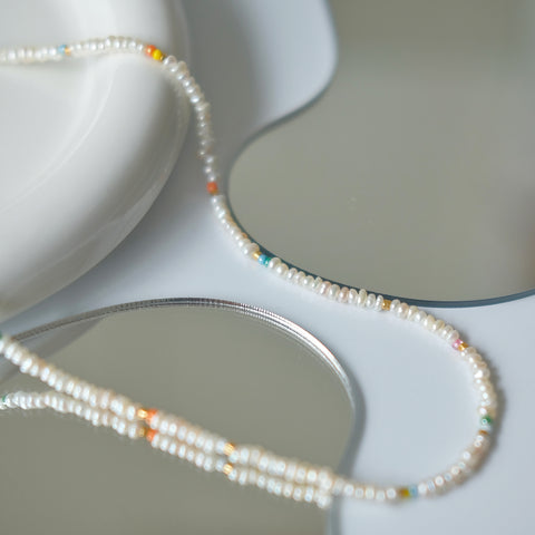 Whispering Colors: Natural Freshwater Pearl Necklace with Miyuki Seed Beads