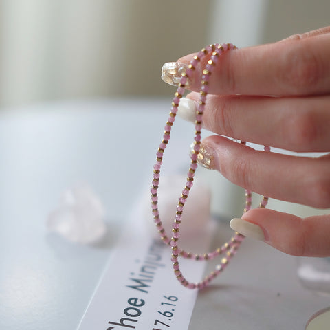 Blushing Elegance: Pink Tourmaline Necklace with Gold-Plated Hematite Beads