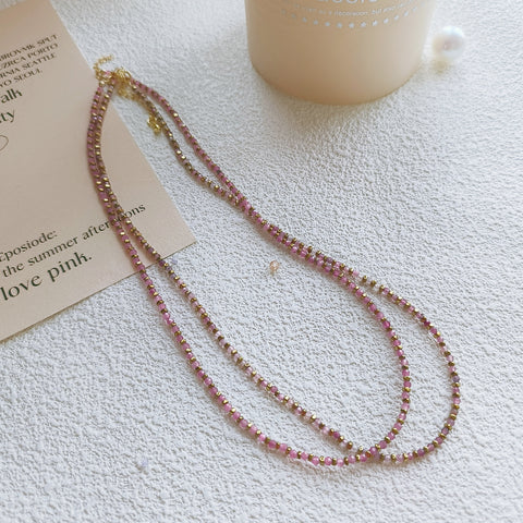 Blushing Elegance: Pink Tourmaline Necklace with Gold-Plated Hematite Beads