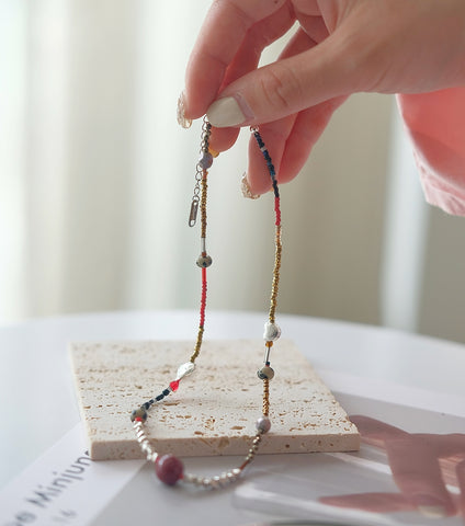 Gilded Crimson Elegance Bohemian Beaded Necklace