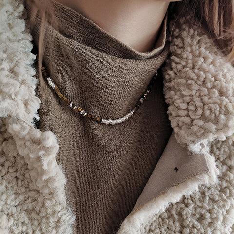 Earthly Elegance: Handcrafted Tiger's Eye Stone Necklace with Sterling Silver Accents