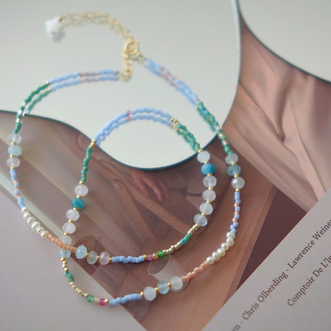 Ethereal Breeze Beaded Necklace with Multi-Colour Chrysoprase and Tourmaline