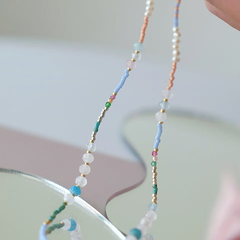 Ethereal Breeze Beaded Necklace with Multi-Colour Chrysoprase and Tourmaline