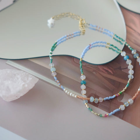 Ethereal Breeze Beaded Necklace with Multi-Colour Chrysoprase and Tourmaline