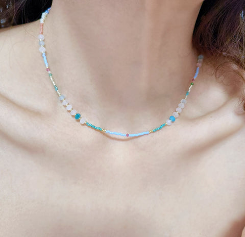 Ethereal Breeze Beaded Necklace with Multi-Colour Chrysoprase and Tourmaline