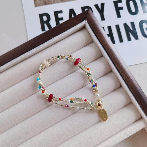 Joyful Melody Multi-Strand Bracelet with Assorted Beads and Magnetic Clasp