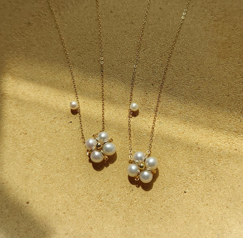 Four-Leaf Pearl Clover Pendant Necklace