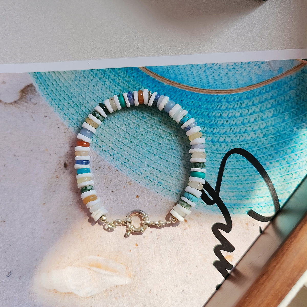 Sunshine Beach Bracelet with White Shell and Multi-Colored Agate