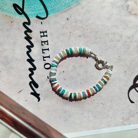 Pulsera Sunshine Beach con Concha Blanca y Ágata Multicolor 