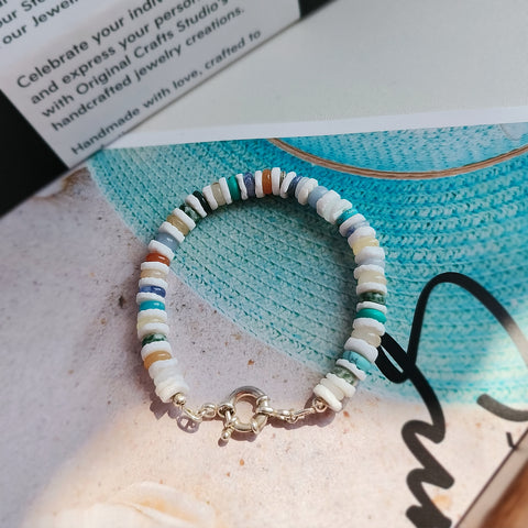 Sunshine Beach Bracelet with White Shell and Multi-Colored Agate