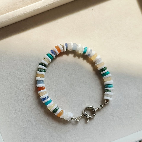 Sunshine Beach Bracelet with White Shell and Multi-Colored Agate