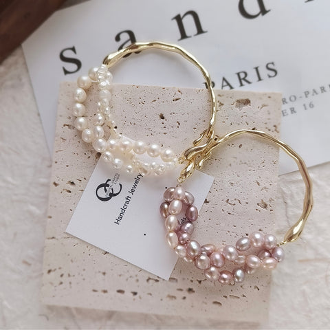 Pulsera Glamorous Fusion: perlas barrocas con líneas irregulares bañadas en oro