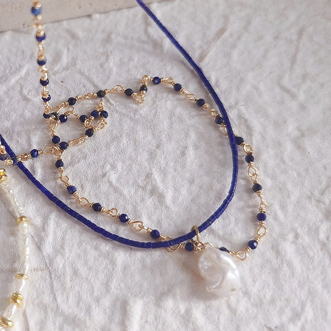 Intense Blue Elegance Mix & Match Layered Necklace Set with Lapis lazuli Gemstone