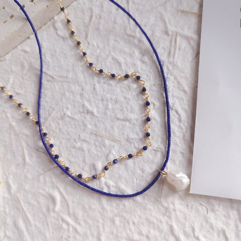 Intense Blue Elegance Mix & Match Layered Necklace Set with Lapis lazuli Gemstone