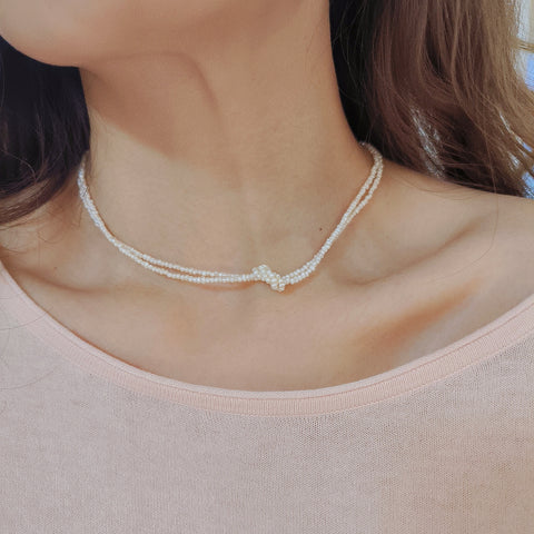 Timeless Knot Double Strand Freshwater Pearl Necklace