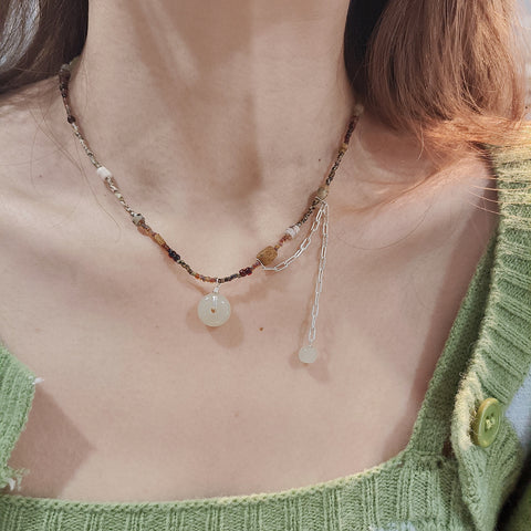 Serenidad de jade boho: collar de cuentas con colgante de jade hetiano nefrita 