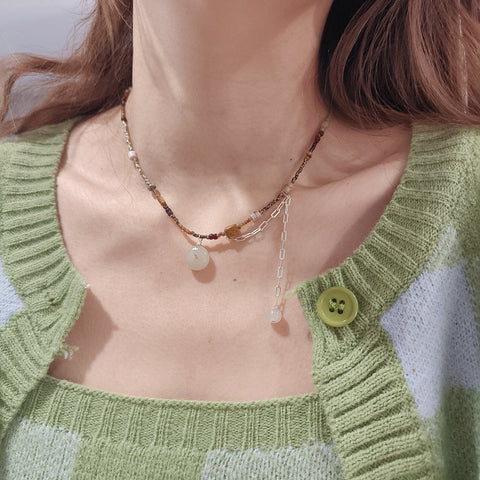 Serenidad de jade boho: collar de cuentas con colgante de jade hetiano nefrita 