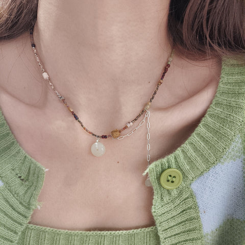 Serenidad de jade boho: collar de cuentas con colgante de jade hetiano nefrita 