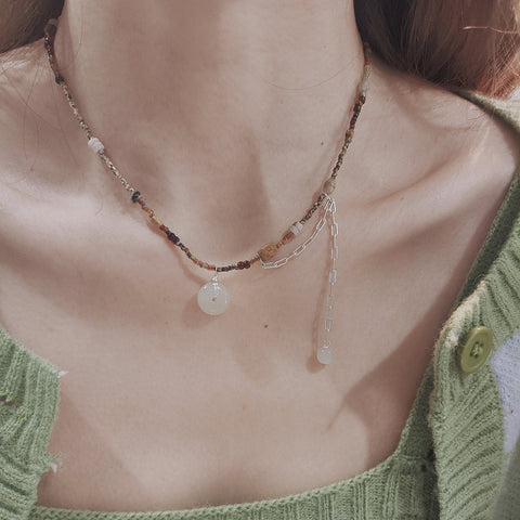 Serenidad de jade boho: collar de cuentas con colgante de jade hetiano nefrita 