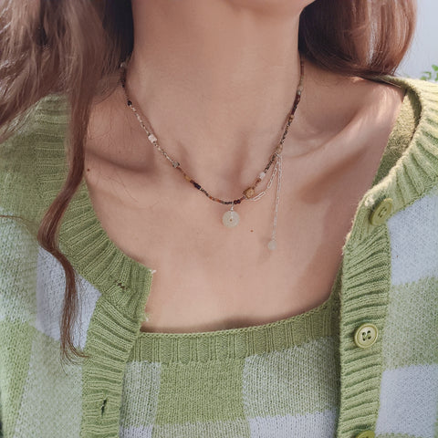 Serenidad de jade boho: collar de cuentas con colgante de jade hetiano nefrita 