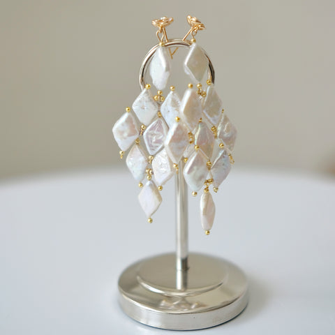 Reversible Baroque Pearl and Gold Earrings Pristine Geometry Timeless Elegance