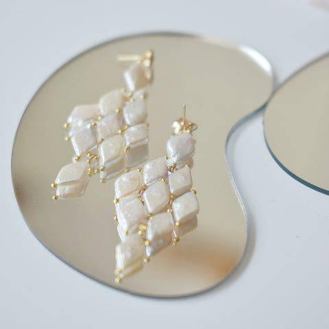 Reversible Baroque Pearl and Gold Earrings Pristine Geometry Timeless Elegance