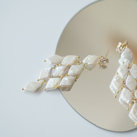 Reversible Baroque Pearl and Gold Earrings Pristine Geometry Timeless Elegance