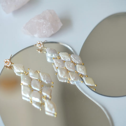 Reversible Baroque Pearl and Gold Earrings Pristine Geometry Timeless Elegance