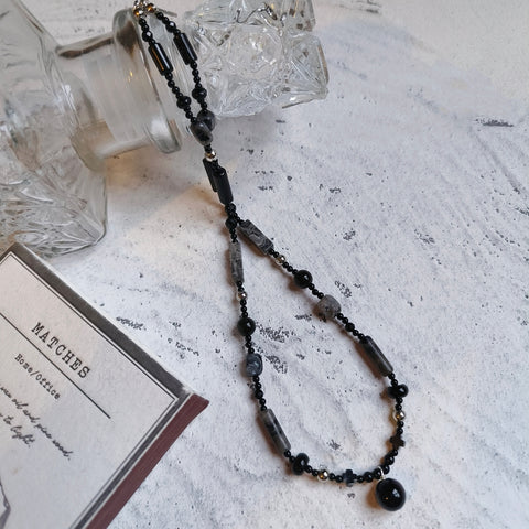 Midnight Reflections Black Agate and Hawk's Eye Choker Necklace