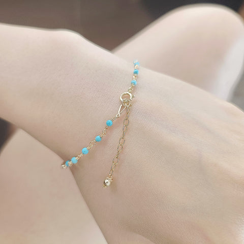 Azure Glamour Turquoise Beaded Bracelet with Gold Filled Chain and Glistening Beads"