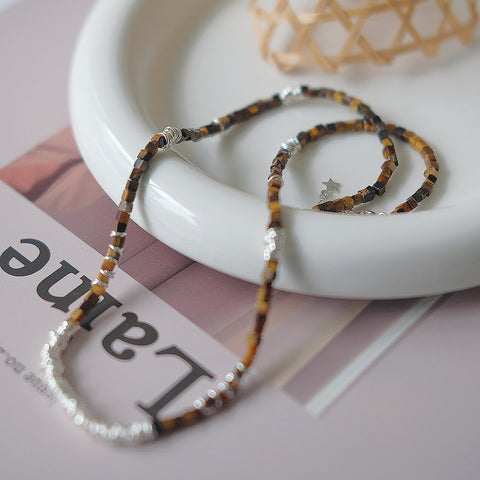 Earthly Elegance: Handcrafted Tiger's Eye Stone Necklace with Sterling Silver Accents