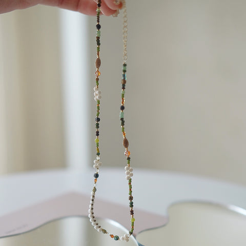 Bohemian Bliss: Teardrop Czech Bead Necklace with Red Agate Cube and Serpeggiante Beads