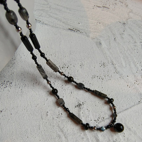 Midnight Reflections Black Agate and Hawk's Eye Choker Necklace