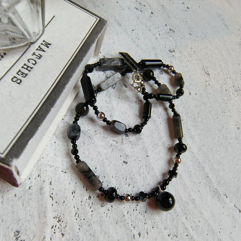 Midnight Reflections Black Agate and Hawk's Eye Choker Necklace