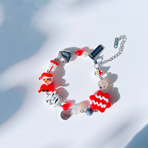 Christmas Santa Jewelry Handmade Charm Bracelet with Murano Glass Gemstones