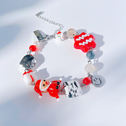 Christmas Santa Jewelry Handmade Charm Bracelet with Murano Glass Gemstones