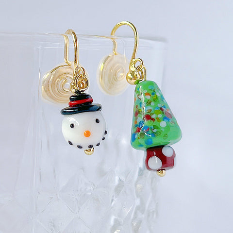 Christmas Jewelry Clip On Earrings Xmas Tree & Snowman gold-plated brass earring clips