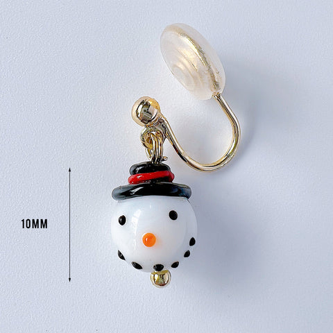 Christmas Jewelry Clip On Earrings Xmas Tree & Snowman gold-plated brass earring clips